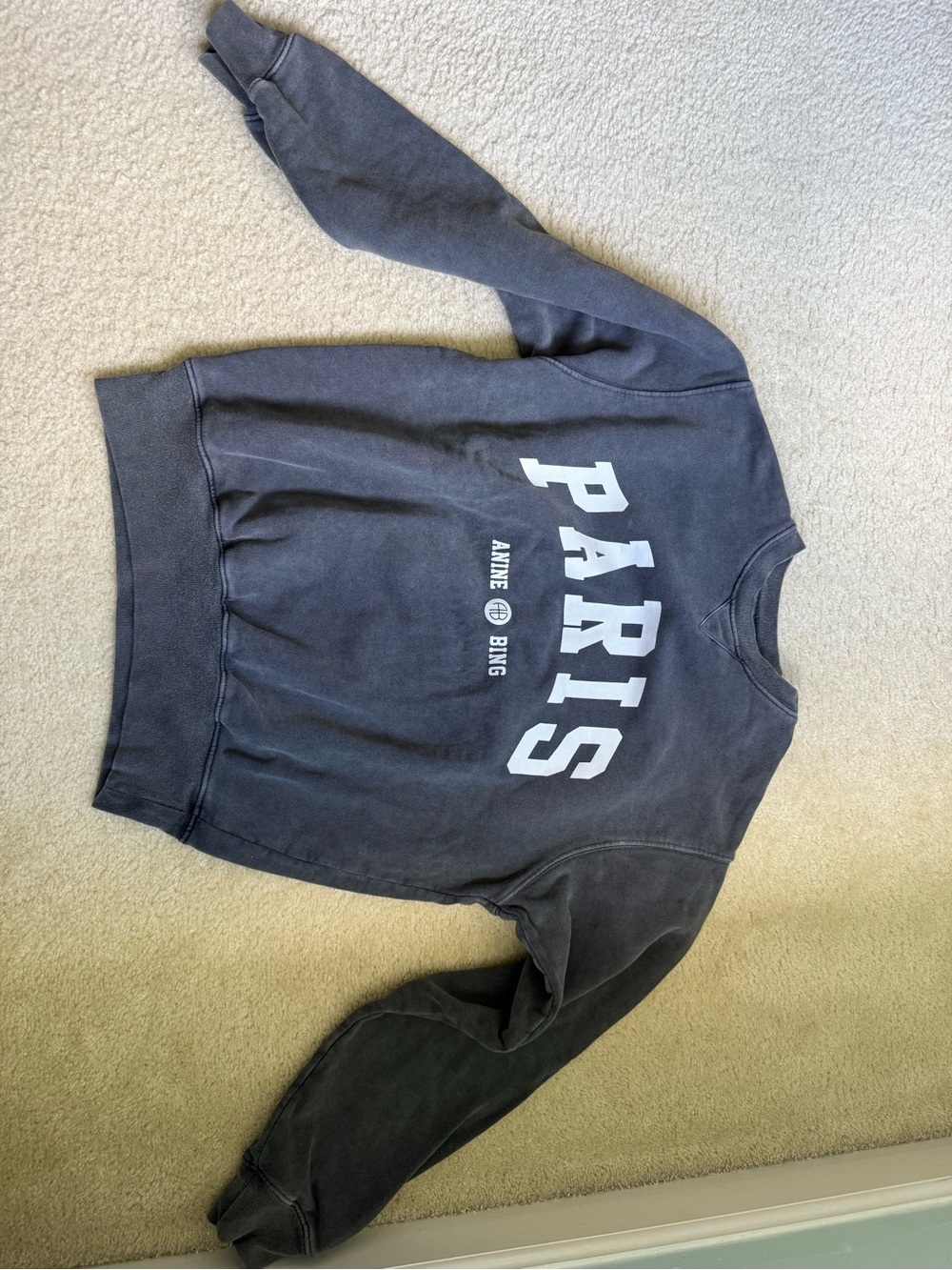 Anine Bing Washed Black PARIS Crewneck Sweatshirt xxs